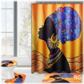African Shower Curtain with 12 Hooks and a Rug for a Bathroom