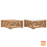 Garden Table and Footrest Set with Cream Cushion & Wood