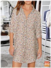 Women's Ditsy Floral Print Lapel Shirts - Long Sleeve Casual