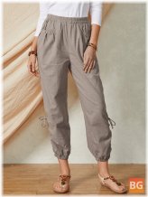 Pocket Elastic Waist Drawstring Pants for Women