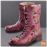 Women's Flower Embroidered Heels in Ankle Boots