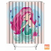 Kids Shower Curtain with Mermaid Wave Fish - Waterproof