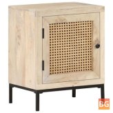Mango Wood and Cane Bedside Cabinet - 15.7''x11.8''x19.7