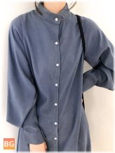 Women's Shirt Button Puff Sleeve Buttons Striped Solid Casual Shirt