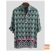 Henley Shirt with Ethnic Pattern