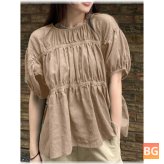 Round neck blouse with cottonpuff sleeves