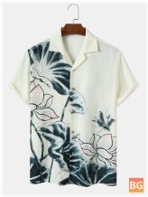 Hem Cuff Shirt with Men's Lotus Print