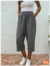 Women's Casual Striped Elastic Waist Pants With Pockets
