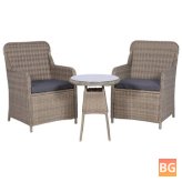 Bistro Set with Cushions - Poly Rattan Brown