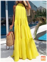 Yellow Pleated Maxi Dress with Pocket