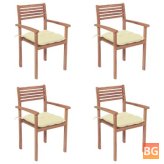 4-Piece Garden Chairs with Cream White Cushions and Solid Teak Wood