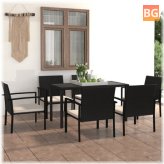 Patio Dining Set with Rattan Mats and Black Fabric