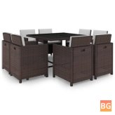 Dining Set with Cushions - Poly Rattan Brown