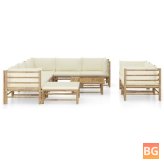 Garden Lounge Set - Cream White Cushions with Bamboo