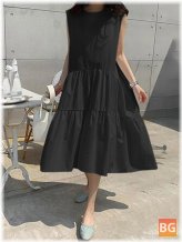 Solid Streetwear Dress with Pleated Skirt
