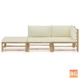 Garden Lounge Set with Cream Cushions and Bamboo