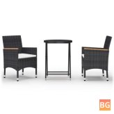 Garden Set - Poly Rattan and Tempered Glass Black