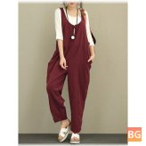 Women's Jumpsuit with a Pure Color Cotton Fabric