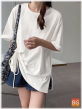 Split Neck Drawstring T-Shirt