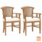 2-Piece Garden Chairs with Cream Cushions and Solid Teak Wood