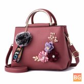 Top Handle Ladies Tote Bag with Ribbons and Flower Design