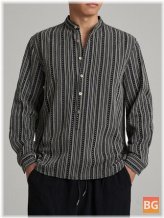 Mens Ethnic Striped Stand Collar Half Buttons Shirts