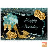 Happy Birthday Background Cloth with Glasses and Banner - Green Gold