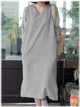 Slit Hem Stripe V-neck Dress with Pockets
