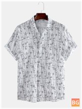 Button Up Shirt with Abstract Line Print