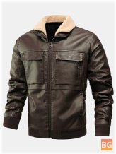 Thin PU Leather Jacket with Flap Pockets