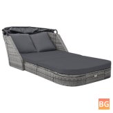 Sun Lounger with Canopy Rattan - Anthracite