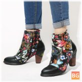 Women's Floral Stacked Heel Ankle Boots