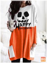 Women's Halloween Patchwork LetterSweatshirt with Pockets