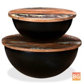 Solid Wood Coffee Table Set - Black Bowl