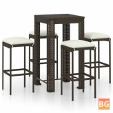 Garden Bar Set with Cushions - Poly Rattan Brown