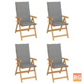 4-Piece Garden Chairs with Gray Cushions and Solid Teak Wood