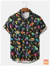 Short Sleeve Shirt with Cartoon Mushroom Print