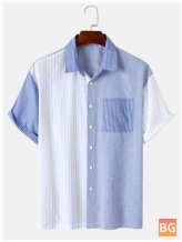 Multi-Striped Patchwork Men's Loose Short Sleeve Shirt