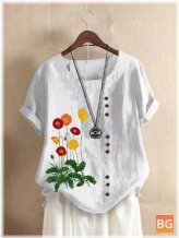 Short Sleeve T-Shirts for Women - Flower Embroidery