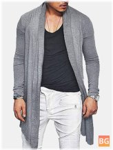 Mens Spring Fall Mid-Length Solid Color Casual Cardigans with Pocket Jacket
