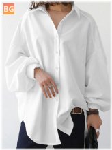 Plus Size Casual Lapel Shirt - High Low Hem Drop Shoulders Solid Urban Style Shirts