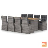 Dining Set with Cushions - Poly rattan gray
