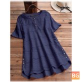 High-Low Button Blouse for Women