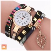 Women's Bracelet Watch with Leaf Fabric