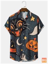 Short Sleeve Mens Halloween Pumpkin Shirt