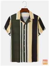 Striped Revere Collar Short Sleeve Shirt
