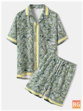 Short Sleeve Shirts with Men's Holiday Tropical Leaves Print