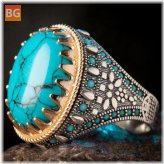 Turquoise Alloy Ring with Engraved Pattern
