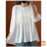 Round Neck Blouse with Ruched Button