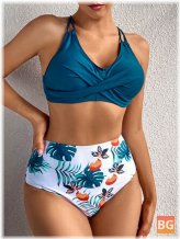 Beach Bikini Swimwear with Plant Leaf Print